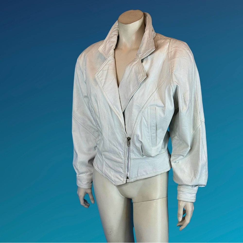 80s White Leather CORSET back Rocker Motorcycle Jacket M L